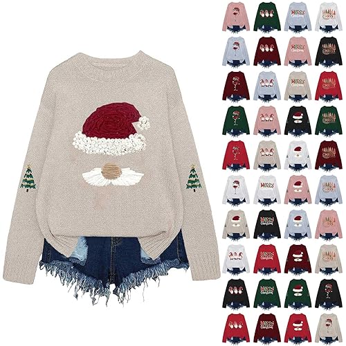 Christmas Jumpers for Women UK 3D Christmas Print Winter Sweaters for Women Fashion Long Sleeves Ladies Xmas Sweaters Funny Cute Pullover Sweater Soft Comfortable Warm Knitted Jumpers Crew Neck Tops