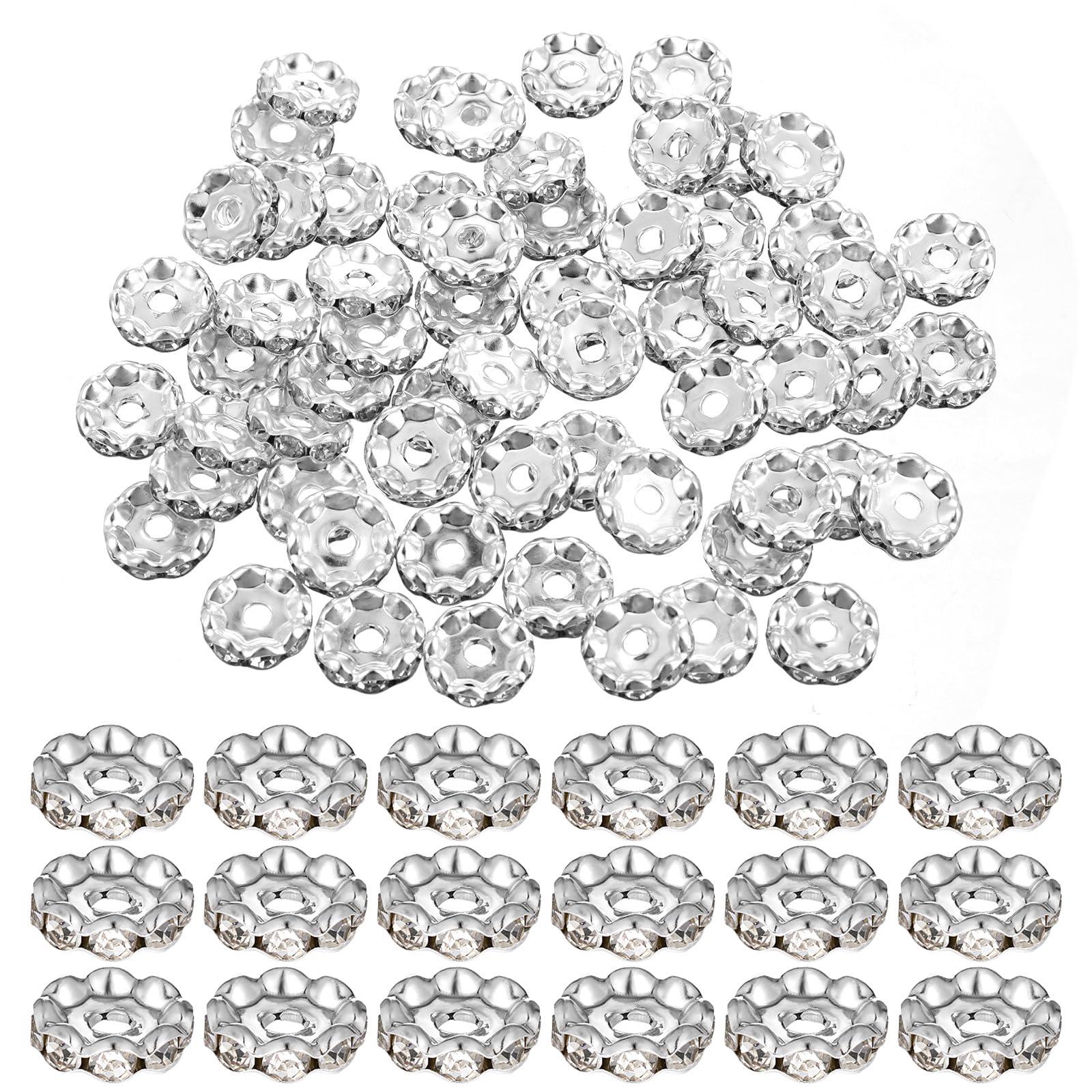 Photo 1 of 100 Pcs 12mm Silver Diamond Beads Spacer for Pens Making Bulk Rondelle Rhinestone Spacer Beads Beadable Wave Crystal Bead for Bracelet Jewelry Making