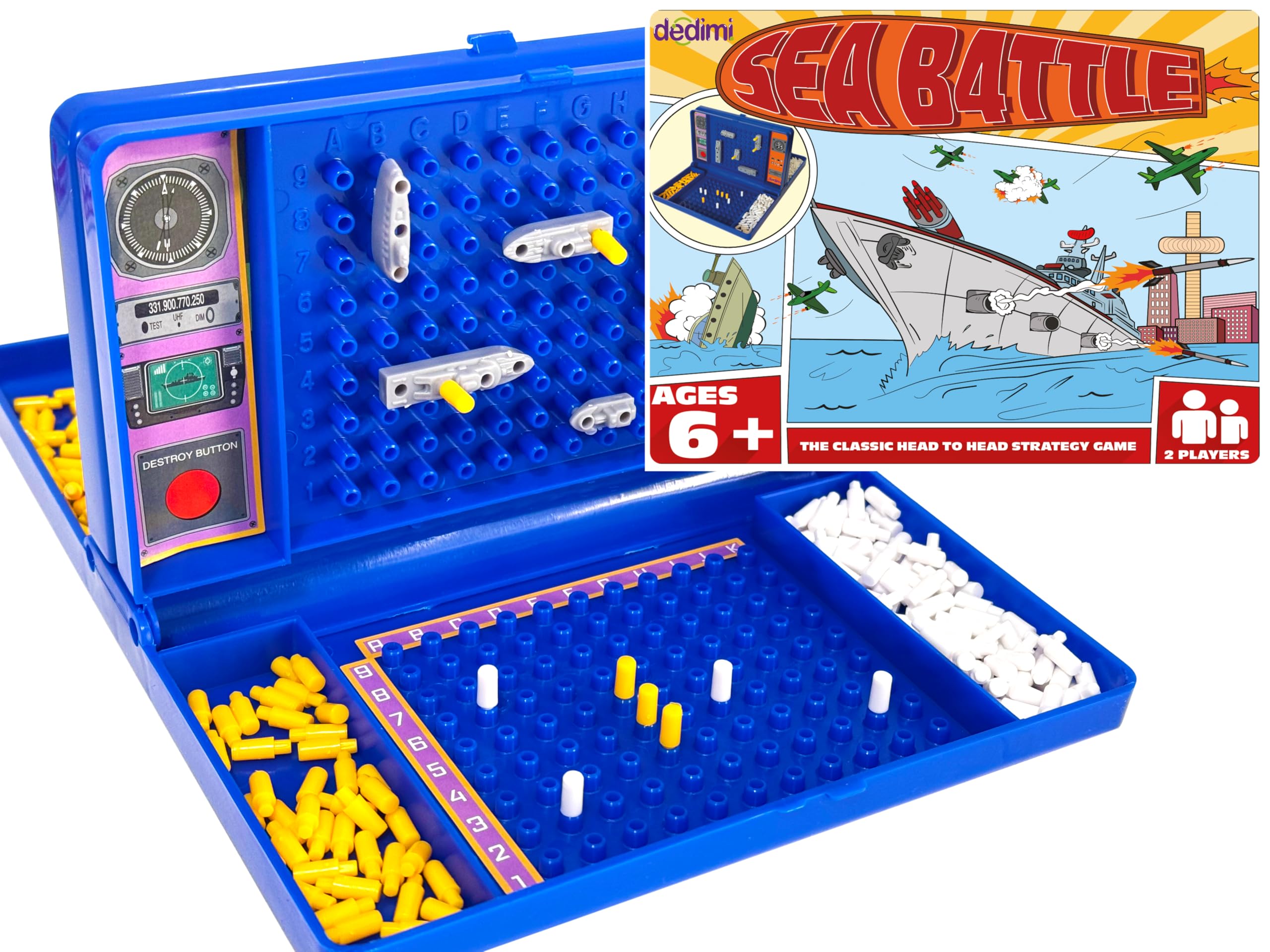 Sea battle board game for kids - Traditional strategy board games with battleships, submarine and aircraft carrier toy