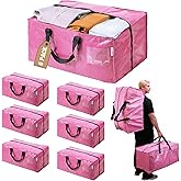 WORKPRO 6 Pack Extra Large Moving Bags with Zippers & Carrying Handles Backpack Straps, Heavy-Duty Storage Tote for Space Saving Moving Storage (Pink)