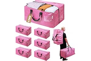 WORKPRO 6 Pack Extra Large Moving Bags with Zippers & Carrying Handles Backpack Straps, Heavy-Duty Storage Tote for Space Saving Moving Storage (Pink)