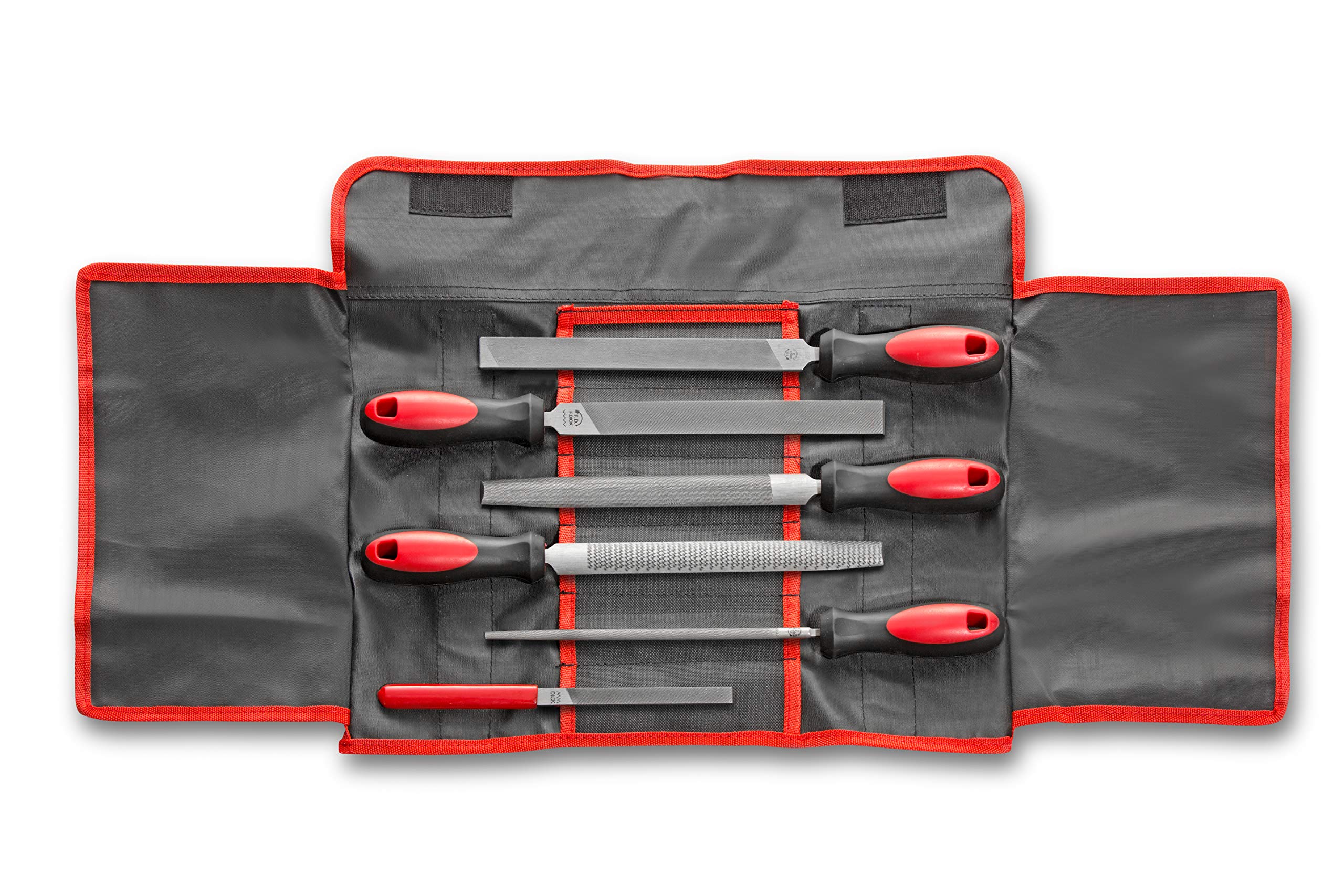 F. DICK 13085000 6-Piece File Set Multi-Purpose Mini Multi-Purpose File Suitable for Wood, Steel, Iron, Non-Ferrous Metal, Mill Saw File, Rasp File, Semi-Circular + Round) in Roll-Up Bag