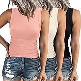 XIEERDUO Womens Summer Tank Tops Racerback High Neck Basic Casual Slim Fit Sleeveless 3 Pack