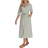 Women's Half Sleeve Plaid Maxi Dress 2026 Spring Summer Gingham Casual Button Down Long Loose Belted Dress