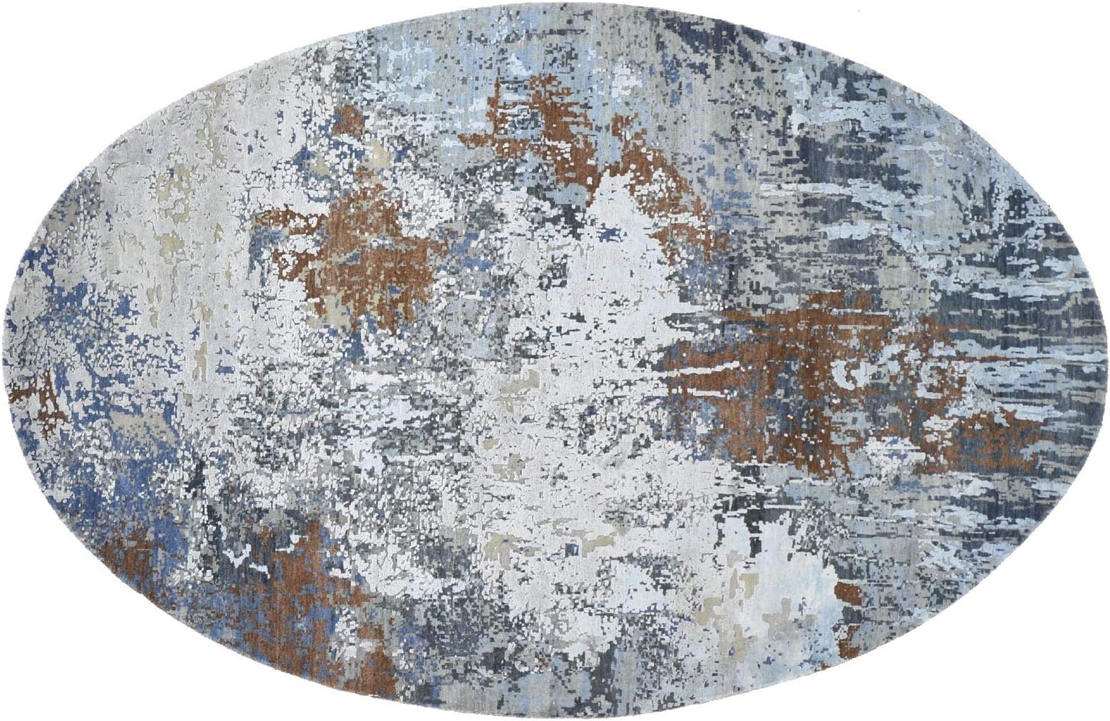Shahbanu Rugs Honey Brown Oval Abstract Design Wool and Pure Silk Hand Knotted Rug (6'0" x 9'0")