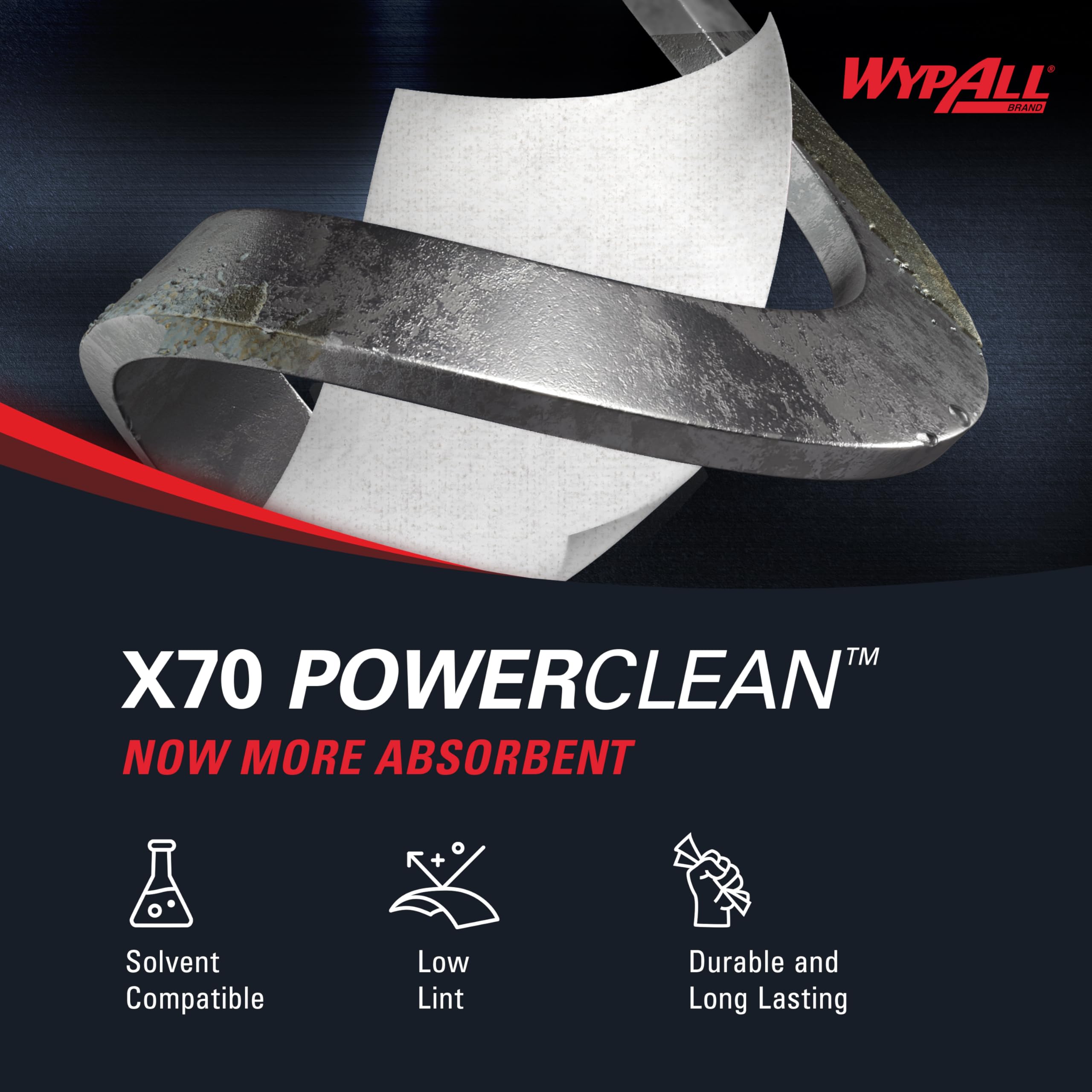 Wypall PowerClean X70 Cloths Medium Duty Wipes (41455), Pop-Up Box, Long Lasting Towels, White (10 Packs of 96 Sheets, 960 Sheet Total)