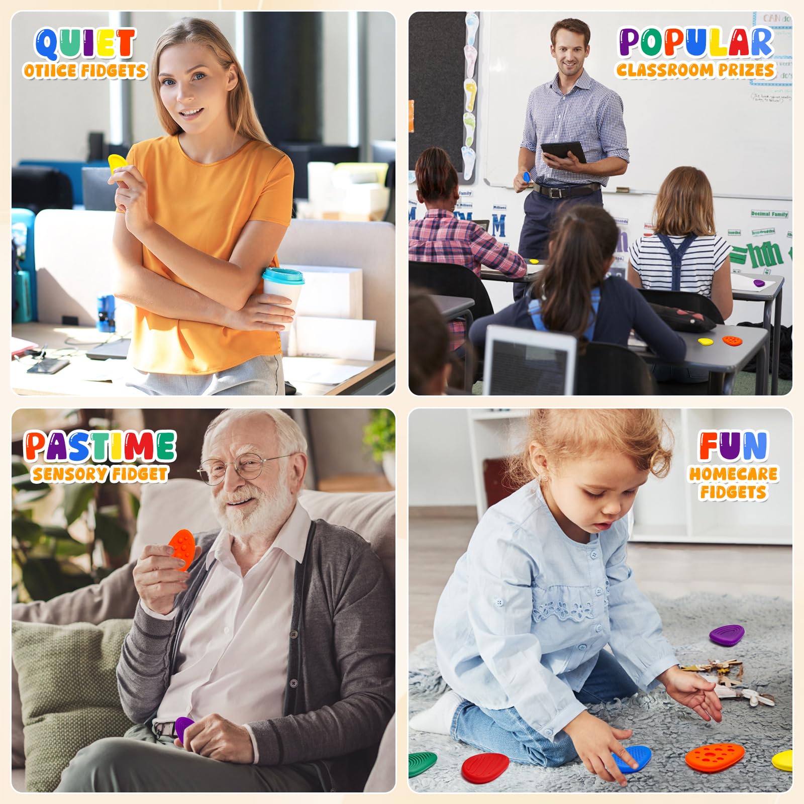 Sensory Worry Stone for Kids, 6 Pcs / Pack Silent Fidget Toys for Classroom, Quiet Fidgets Toy for Students Anxiety Relief
