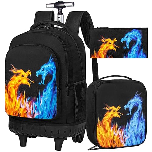 WZLVO Rolling Backpack Boys, 21 Inch Dinosaur Roller Bookbag Set