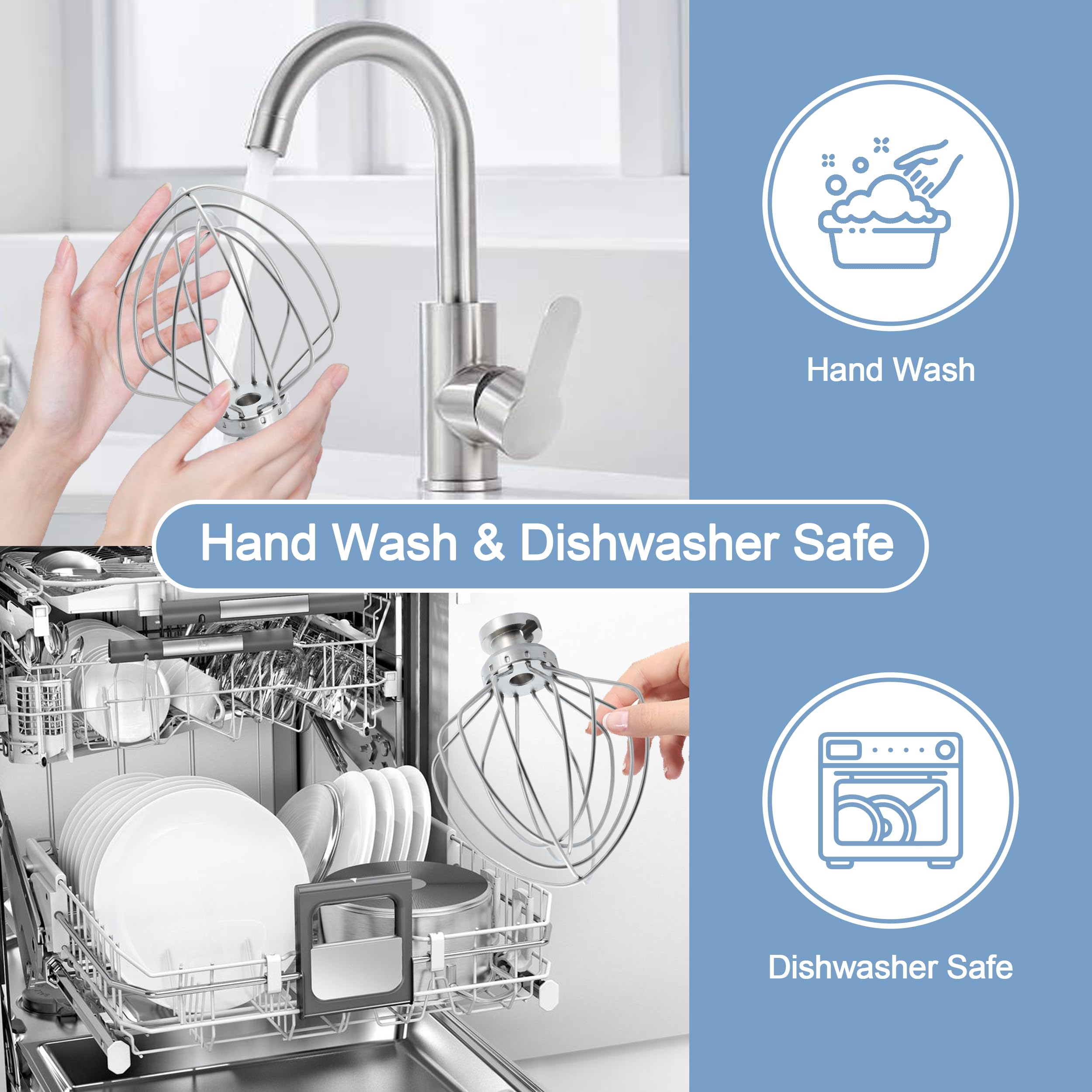 Stainless steel Wire Whip Attachment for KitchenAid Tilt-Head Stand Mixer Accessory K45SS Replacement, Egg Cream Stirrer, Cakes Mayonnaise Whisk, Whipping Egg White, Dishwasher Safe