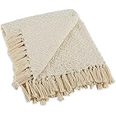 DII Modern Zig Zag Throw Blanket Woven Cotton, Hand-Knotted 2.5" Fringe, 50x60, Natural