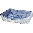 HappyCare Textiles Reversible Rectangle Pet Bed with Dog Paw Printing M size, Blue