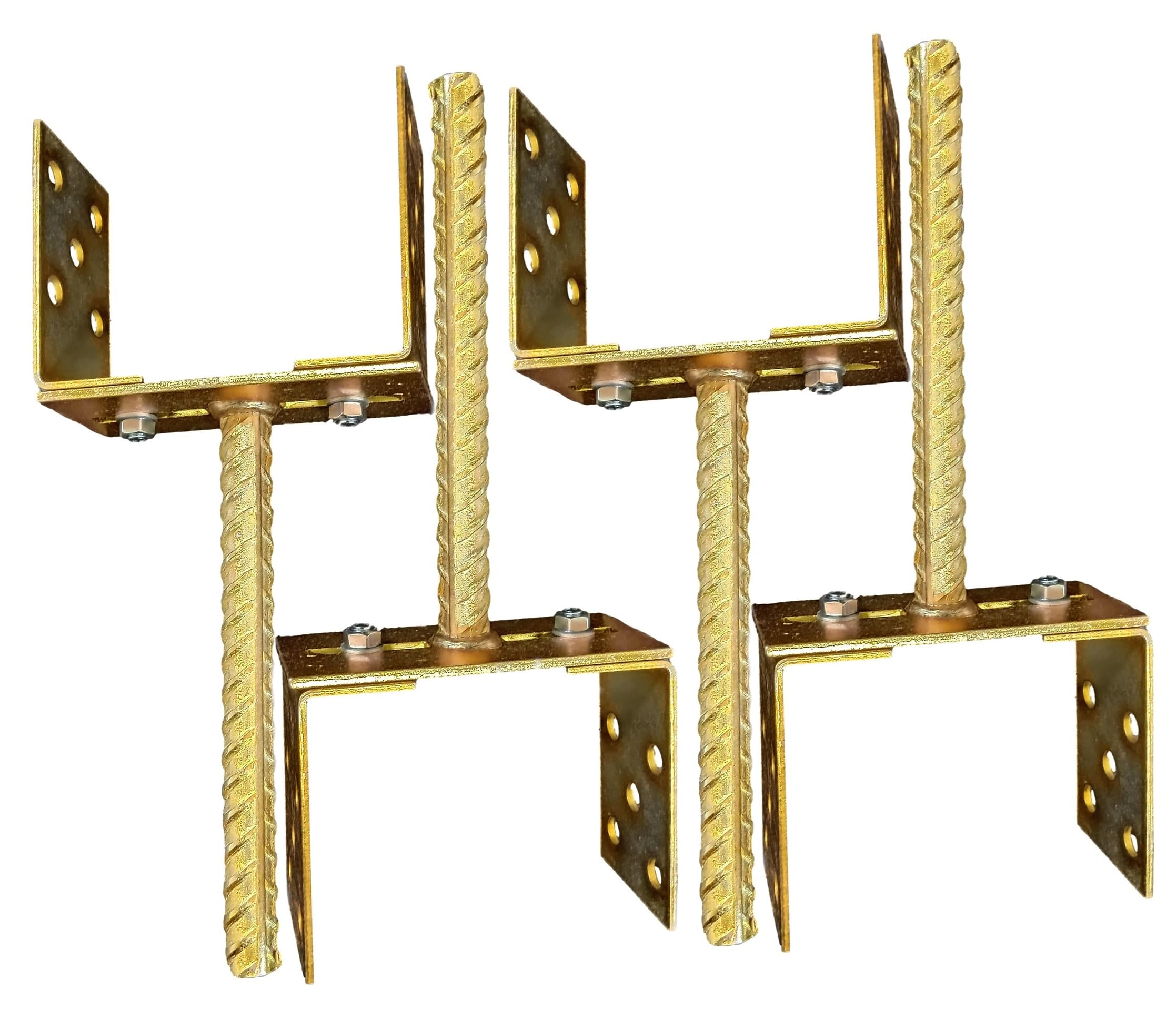HAFD Adjustable U-Type Gold Fence Post Support 4mm Thick Galvanised Steel, Max 150mm Width, For 2inch / 3inch / 4inch / 6inch Posts, Heavy-Duty Anchor for Fencing and Pergola Posts, Pack of 4