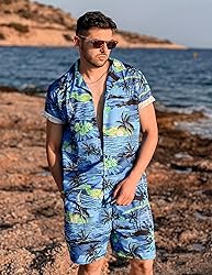 COOFANDY Men's Matching Shirt and Shorts Set Casual