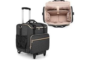 LUXJA Rolling Teacher Bag with Laptop Compartment and Detachable Dolly, Multifunctional Rolling Teacher Tote Bag (Patent Pending), Black