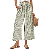 ANRABESS Womens Striped Gingham Palazzo Capri Pants Pajama Wide Leg Lounge Trousers Plaid Cute Crop PJ Bottoms with Pockets