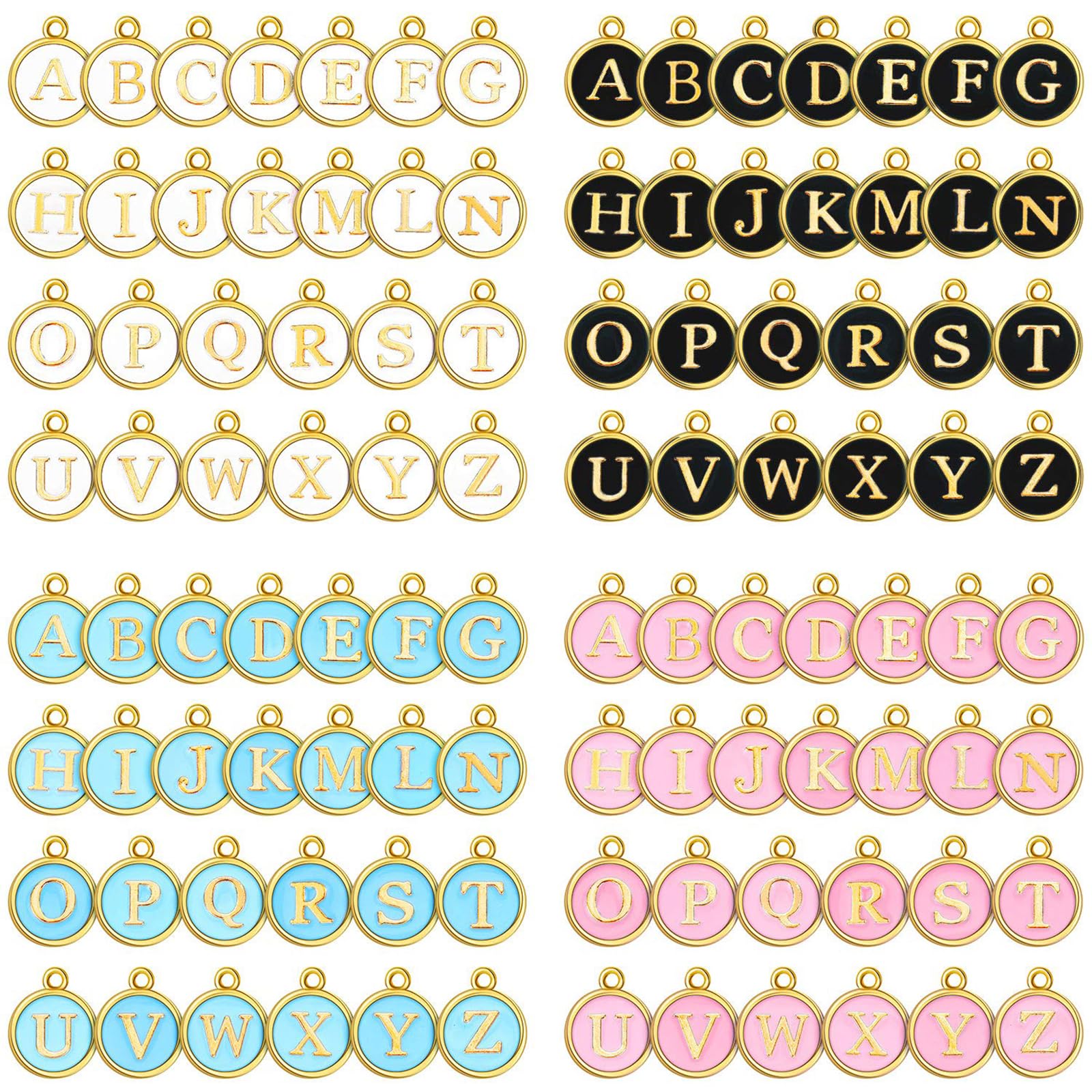 Photo 1 of 104 PCS Letter Charms for Jewelry Making - 4 Colors Metal A-Z Alphabet Charms for Bracelets, Necklaces, Earrings - Double Sided Initial DIY Jewelry Supplies