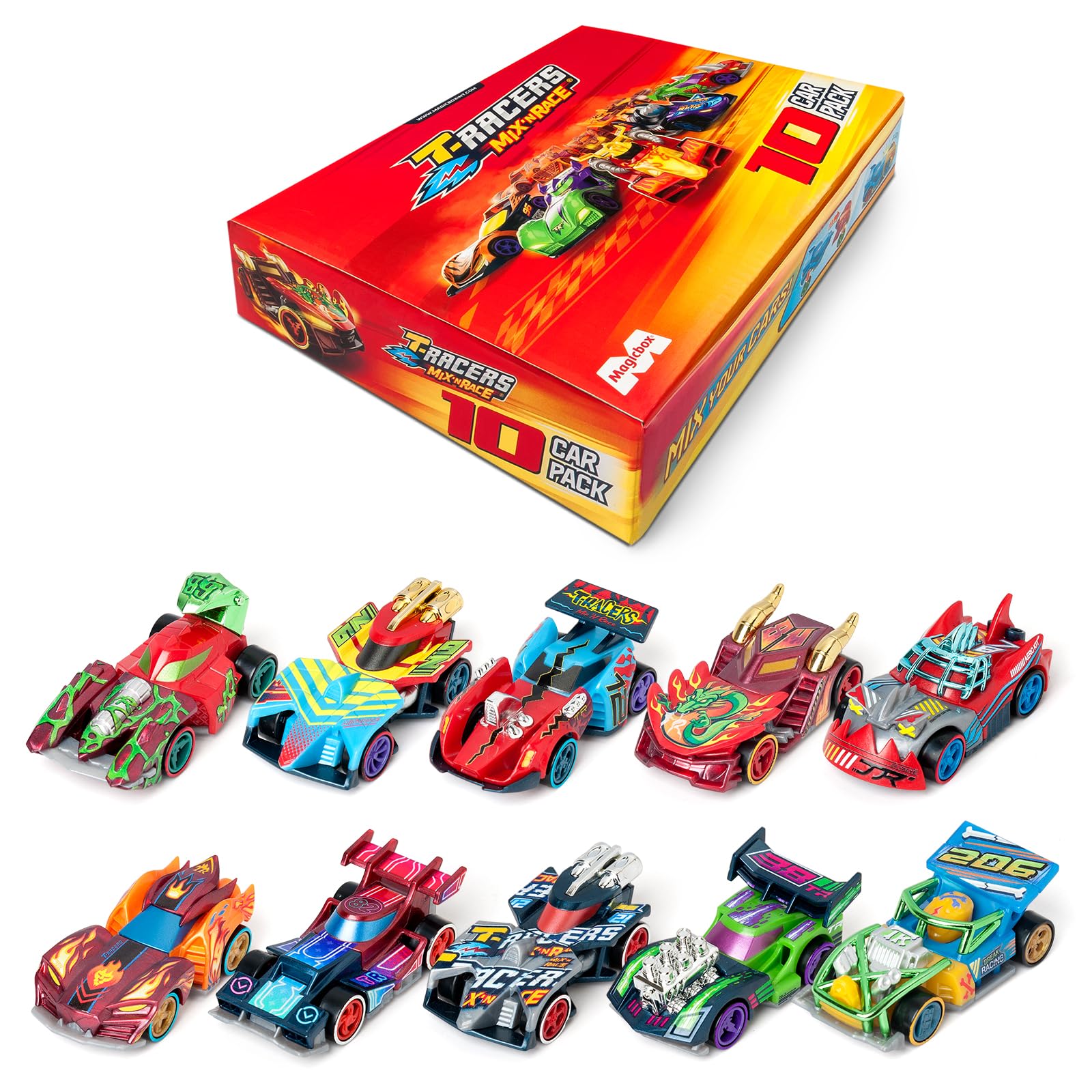 T-RACERS Mix ´N Race – Collection of 10 collectible cars. Each car can be split in two with interchangeable parts and wheels