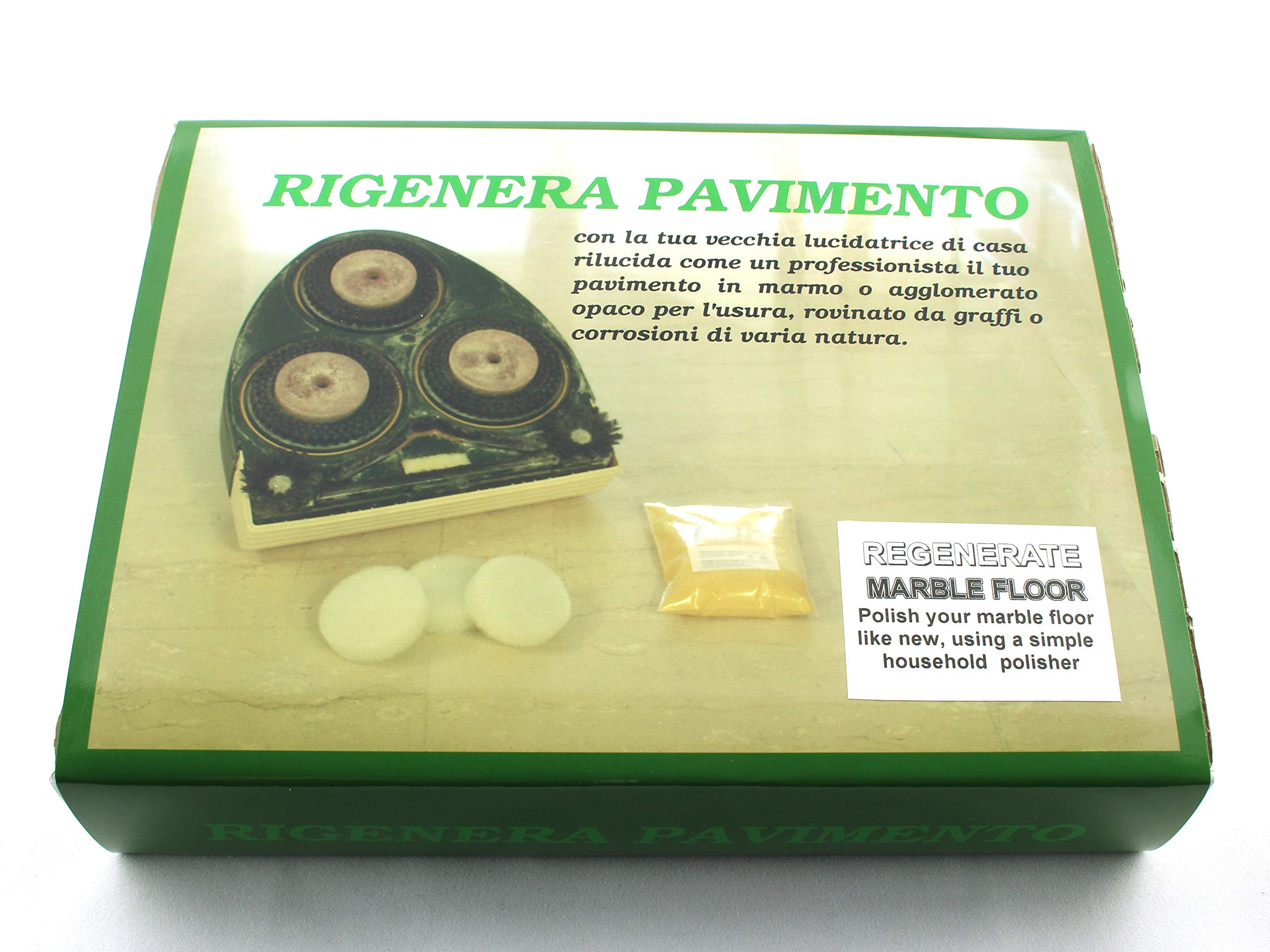 BMC Regenerate Marble Floors 3" kit to use a normal household polisher as a marble sander with 80mm abrasive and polishing discs to restore opaque marble floors to a mirror finish