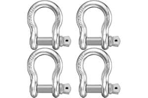 Pelopy 4 Pack 1 Inch Shackles D Ring Heavy Duty Bow Shackle with 1-1/8'' Screw Pin, 8.5 Tons / 18739 Lbs Working Load Limit for Towing Rigging Lifting Moving Winch Recovery