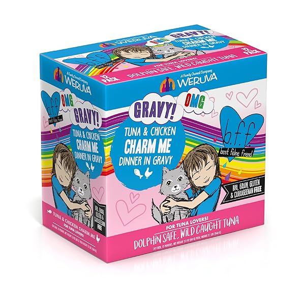 WERUVA B.F.F. OMG – BEST FELINE FRIEND OH MY GRAVY! TUNA & CHICKEN CHARM ME WITH TUNA & CHICKEN IN GRAVY CAT FOOD, 3OZ POUCH (PACK OF 12)