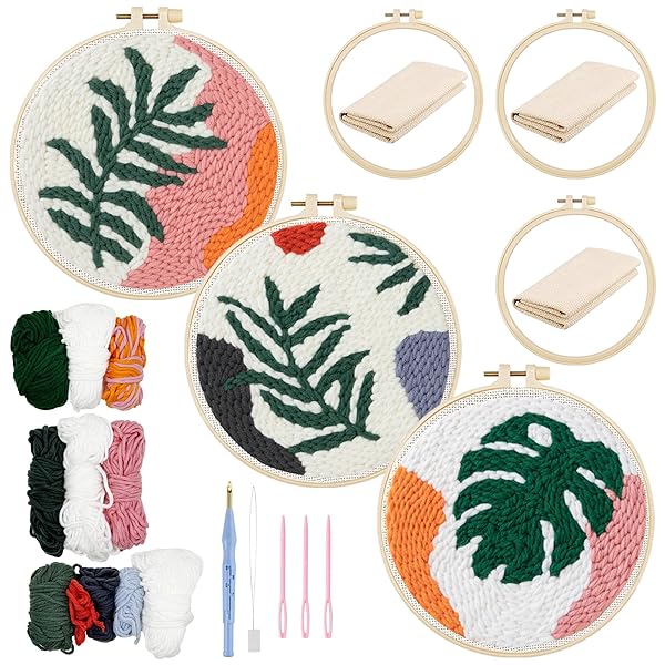ALLAZONE 3 SET PUNCH NEEDLE EMBROIDERY KITS, PUNCH NEEDLE KITS FOR ADULTS BEGINNER WITH SUNFLOWER PATTERN, INSTRUCTION, PLASTIC HOOP, YARN AND EMBROIDERY HANDLE NEEDLE PEN