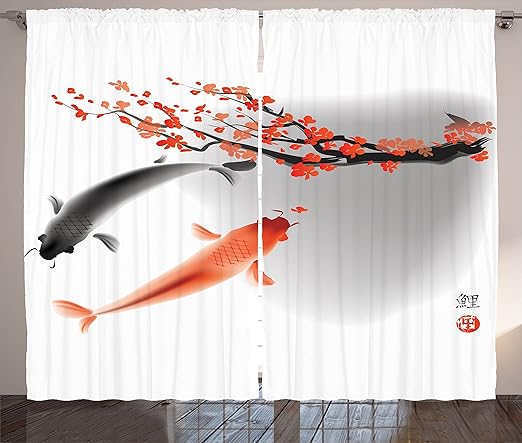Amazon Com Ambesonne Japanese Curtains Koi Carp Fish Couple