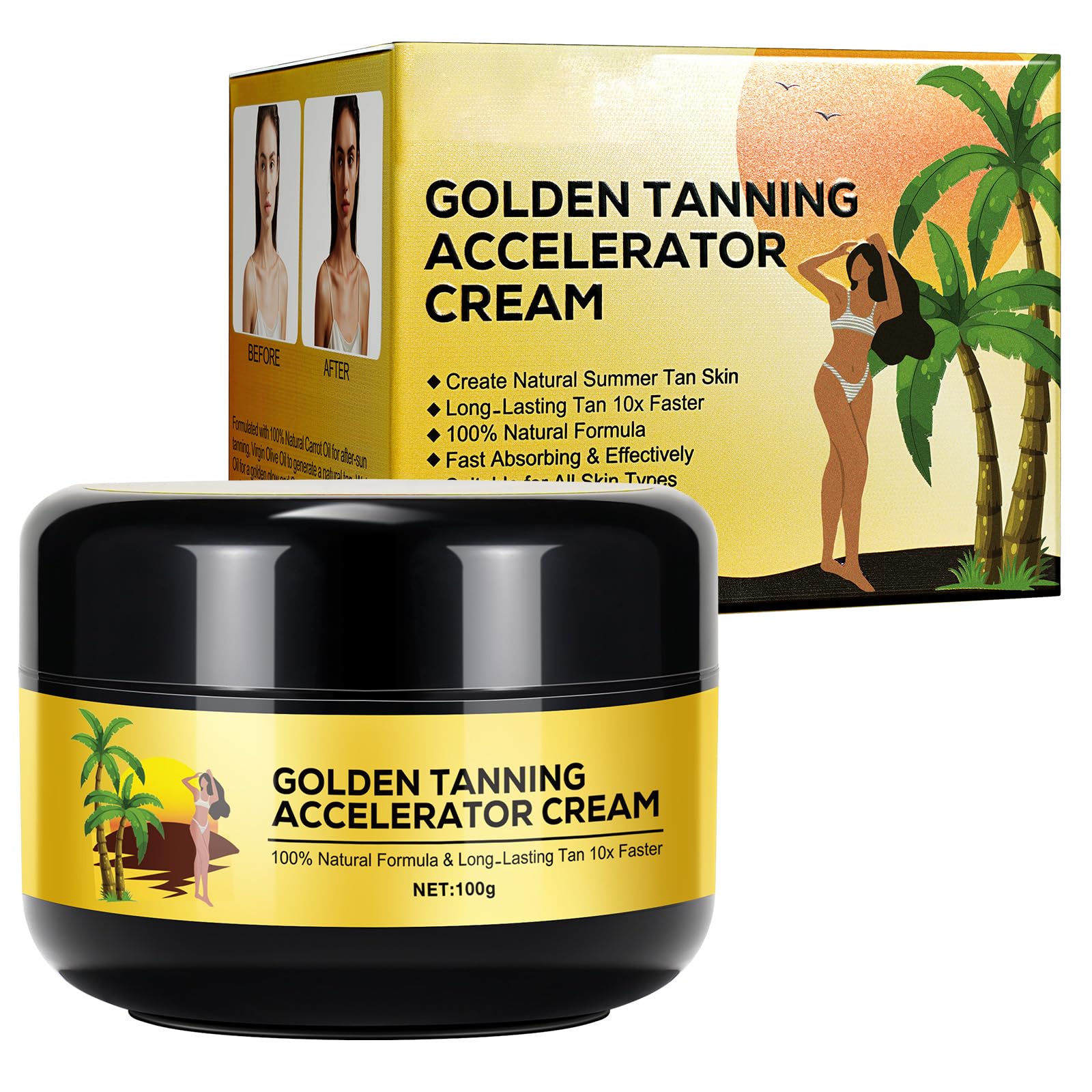 Sunbed Tanning Accelerator Cream, 100g Long Lasting, Effective in Sun-Beds & Outdoor Sun Rapid Tanning, Natural Ingredients for Natural Tan (100 Grams)