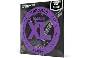 D'Addario ECG24-7 Chromes Flat Wound 7-String Electric Guitar Strings, Jazz Light, 11-65