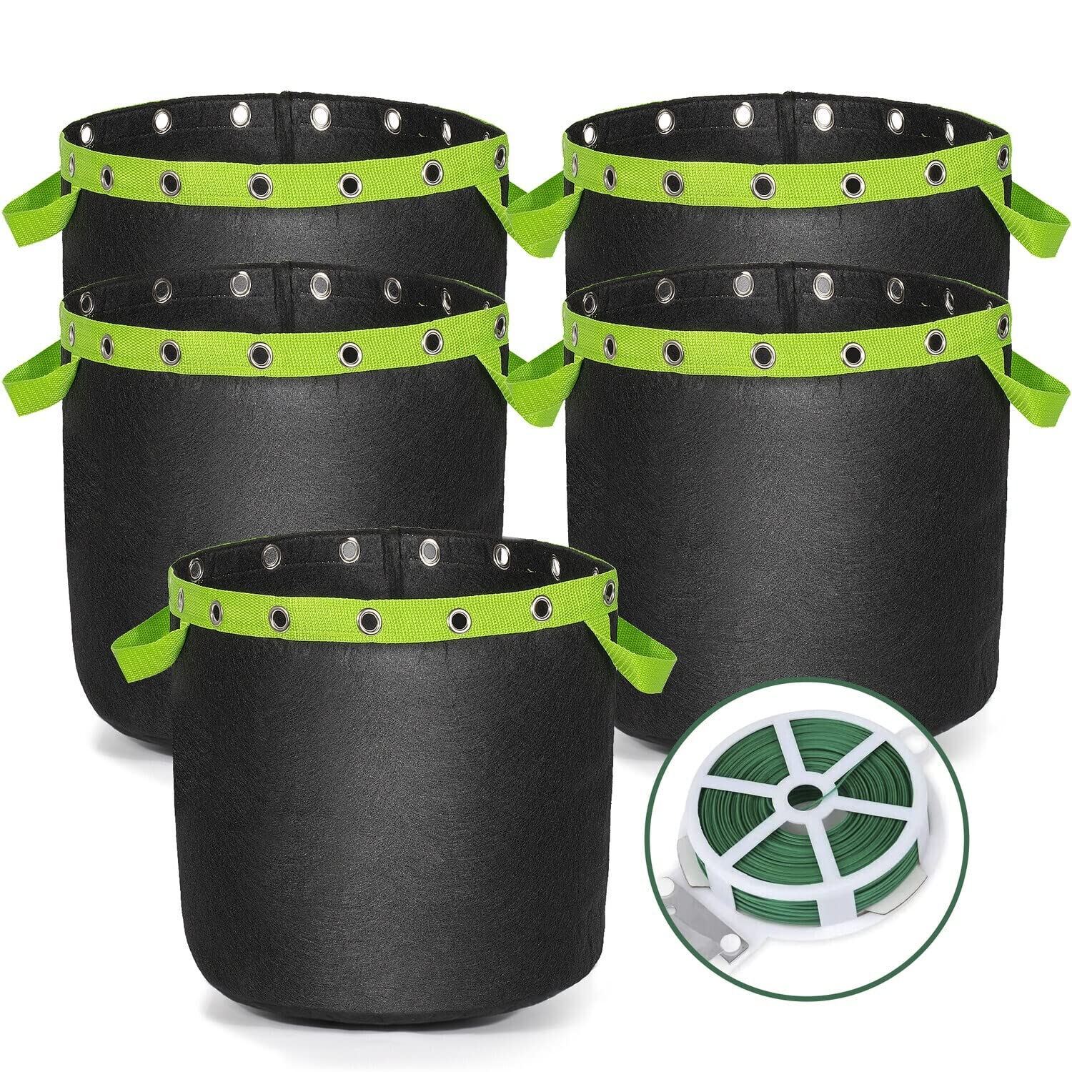 Growerz 20L 5 pack LST Fabric Grow Bags – 5 Pack for Low-Stress Training (LST), Heavy-Duty Plant Pots with Handles + 30m Twist Tie, Reusable for Indoor Outdoor Gardening