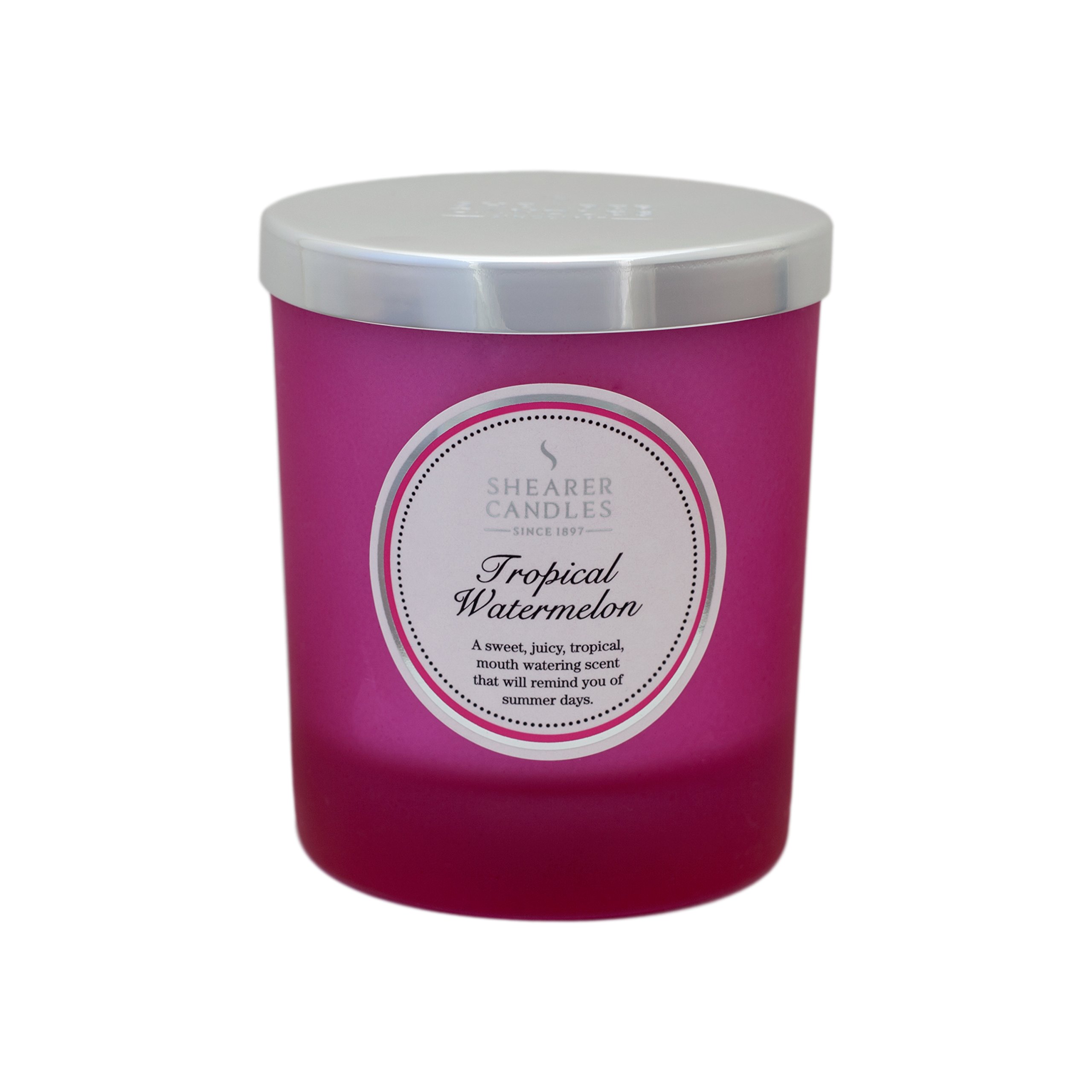 Shearer Candles Tropical Watermelon Scented Jar Candle with Silver Lid-Pink