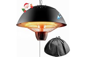 DANLUKE Electric Outdoor Heater, 1500W Hanging Ceiling Mounted Infrared Patio Heater for Outdoor Use, Waterproof Electric Heater for Porch, Balcony, Garage, Adjustable Height, Black