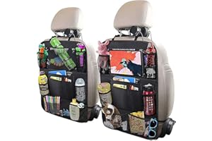 sunyou Car Backseat Organizer Car Organizer Kick Mats with 10inch Tablet Holder,10 Pockets, Car Organizer for Road Trip, Kid Snacks, Toys for Kids and Toddlers(2 PACK)
