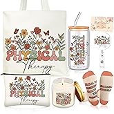 Funnymoom 6 Pcs Physical Therapy Gifts for Women PT Appreciation Gifts Set with 17 oz Glass Cup Canvas Tote Bag for Physical Therapist Assistant Student Doctor Nurse Staff