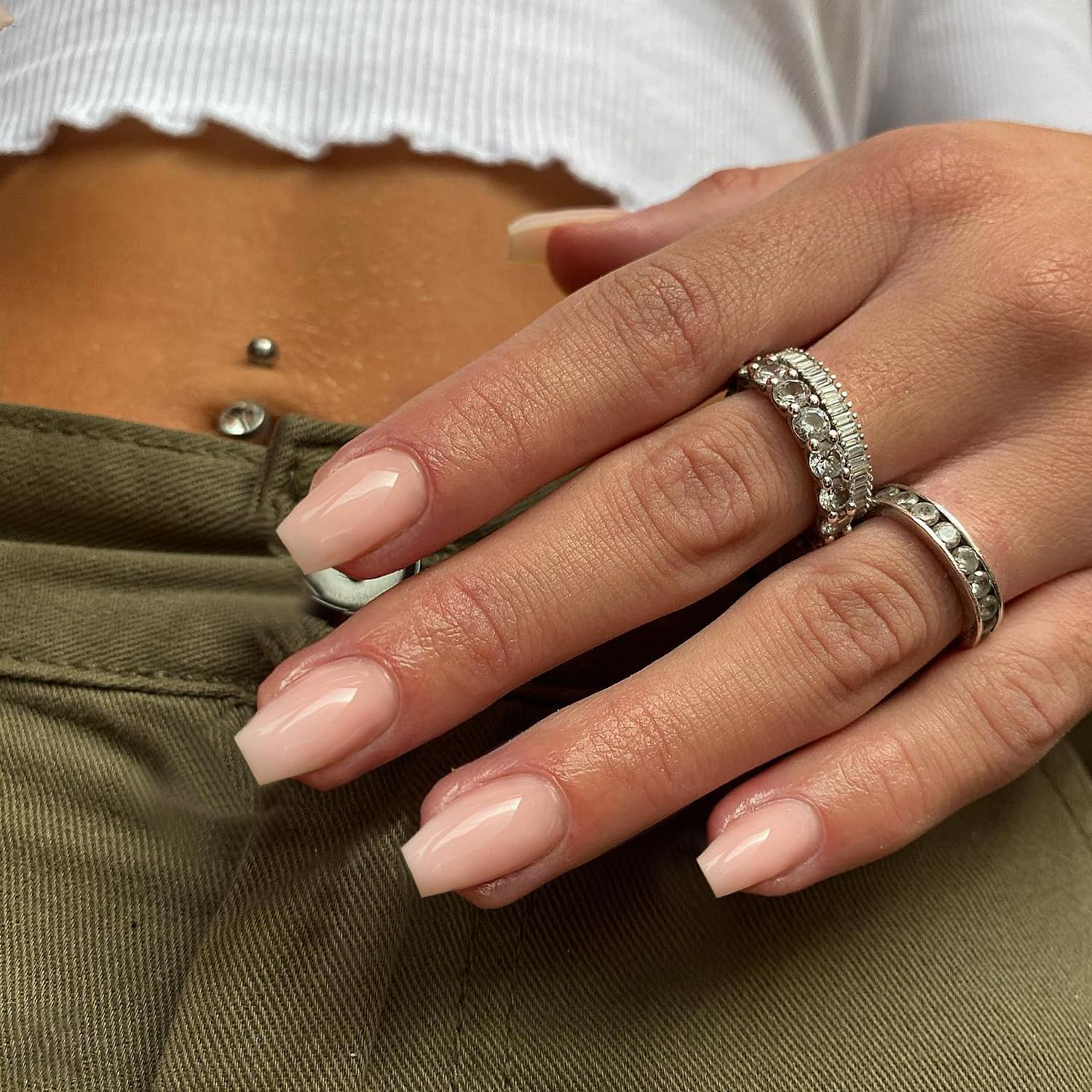 Nude Press on Nails Medium Coffin Fake Nails Press ons, KXAMELIE Full Cover False Nails Tips Medium Length Glue on Nails Natural Thick Long Acrylic Nails 24Pcs Solid Color Coffin Nails for Women - Image 3