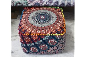 CRAFT KALA Mandala Meditation Floor Pillows Square Pillow Seating for Hippie Decorative Adults Bohemian Floor Cushion for Outdoor Living Throw Ottoman Poufs Cover 22X22X14 inches, Multi-Color Mirchi