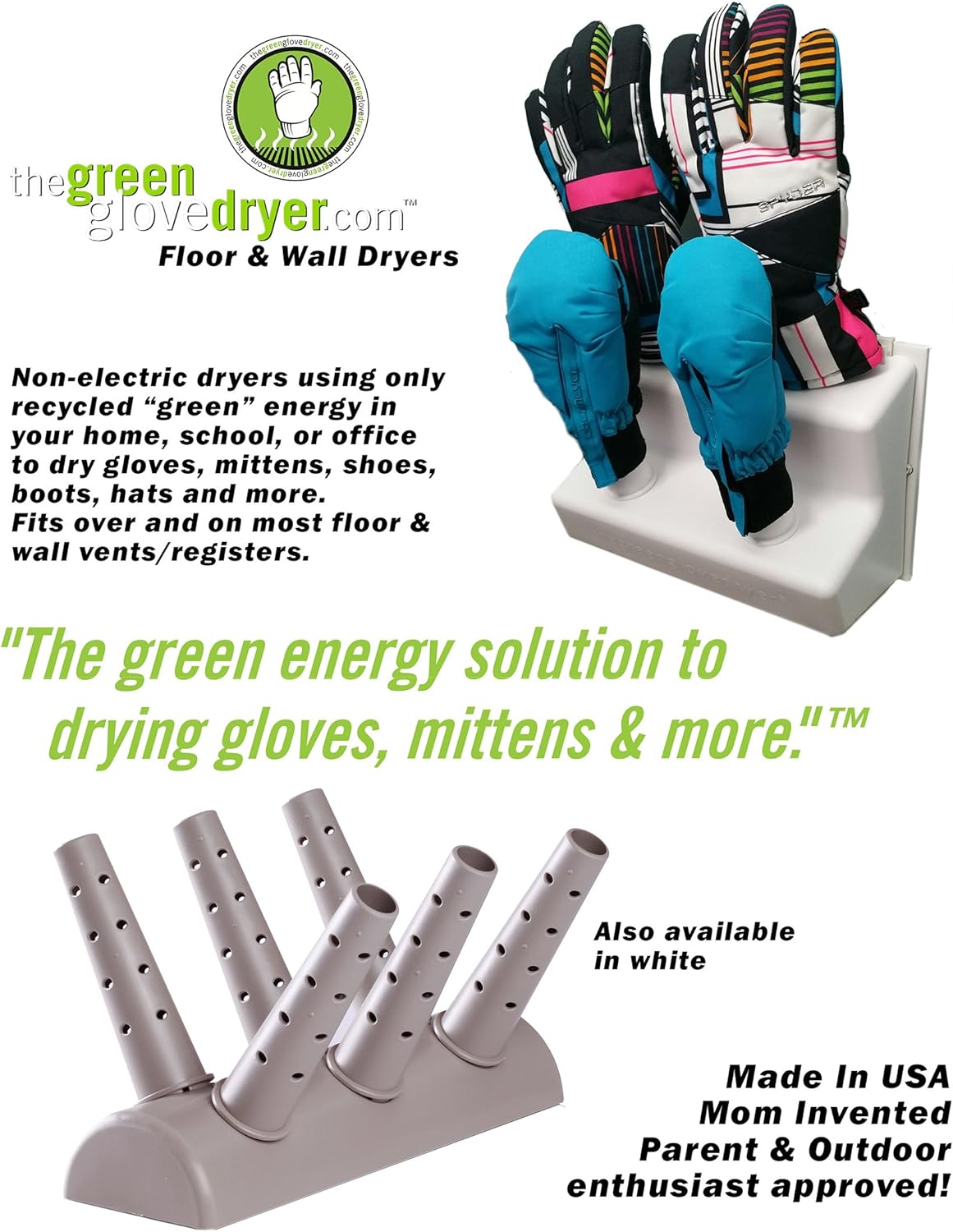Green Glove Dryer for Hats, Gloves, Shoes & More (Eco Dryer White): Clothing