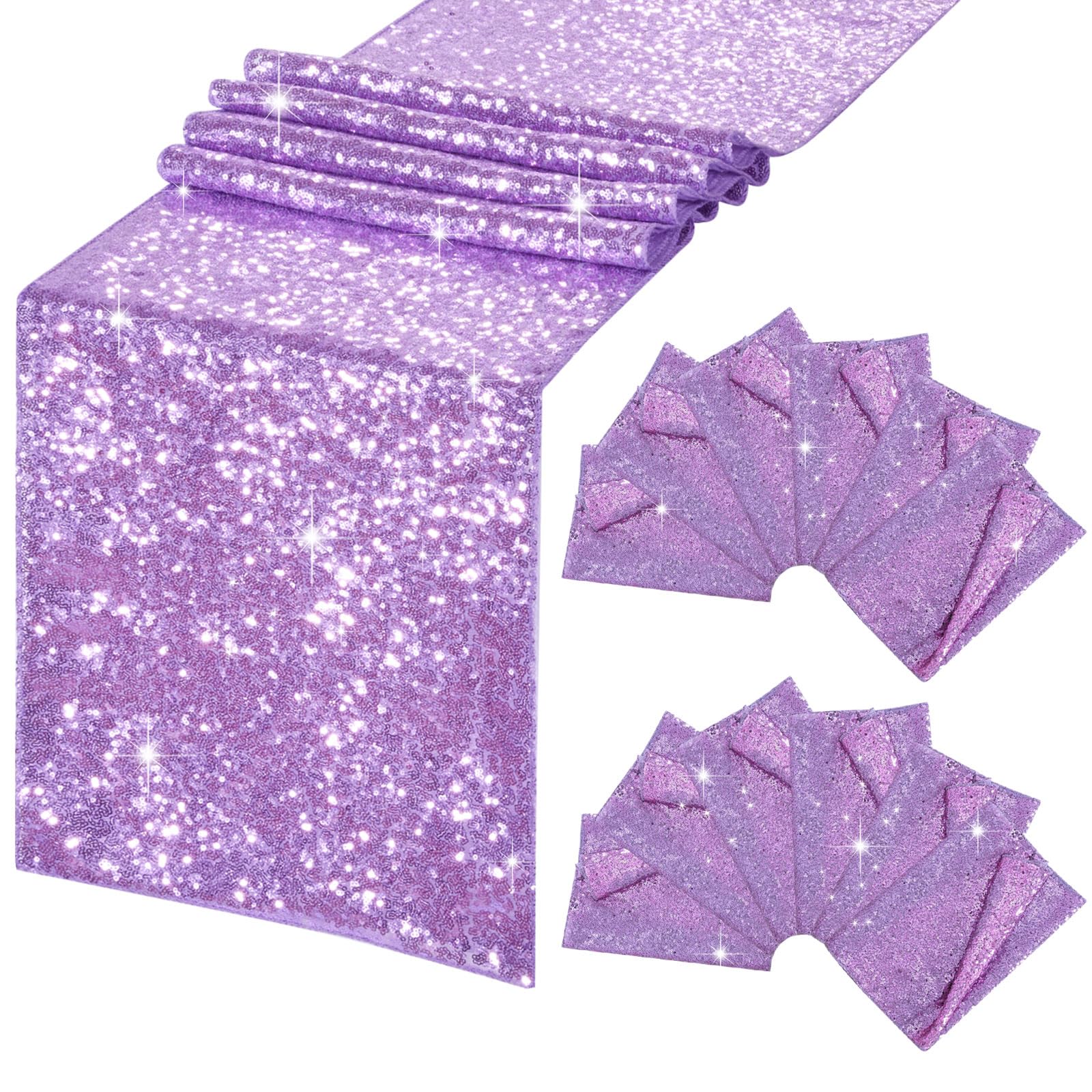 B-COOL Lavender Table Runners 12 Pack 12x72 Inch Sequin Party Purple Runner for Tables Wedding Holiday Reception Birthday Decorations Image