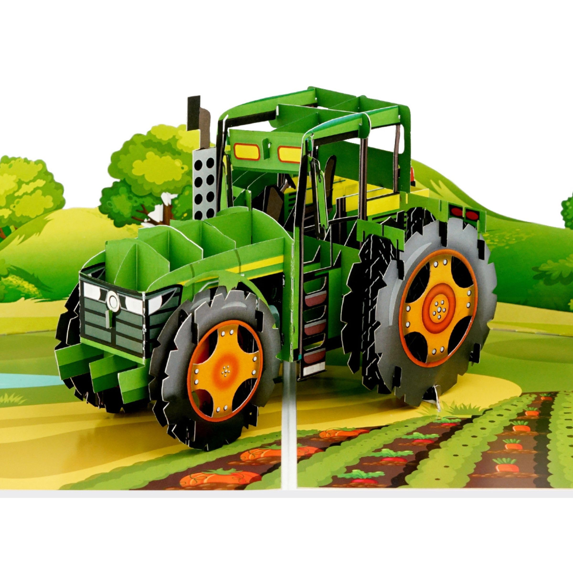 Cardology - Green Tractor Pop-Up Card | 3D Birthday Greetings for Kids, Fathers Day, Retirement or Congratulations