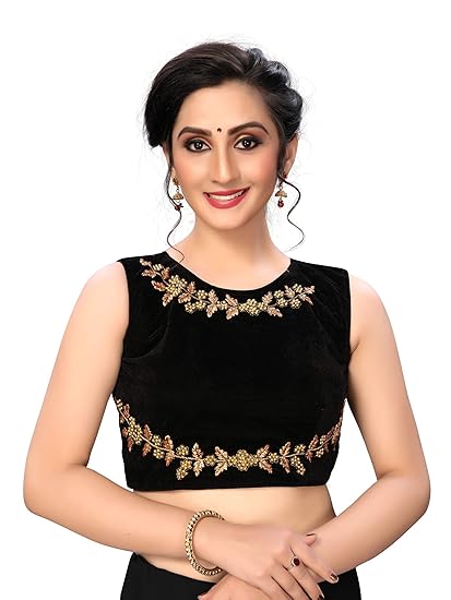 Women's Velvet Black Blouse With Round Neck (BL-20049-Black)_Free_Size