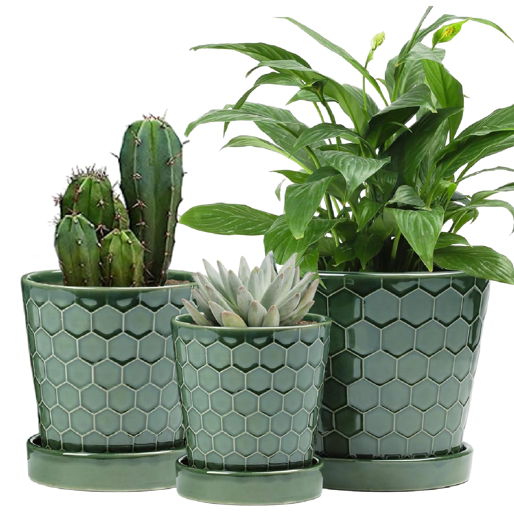 Photo 1 of Ceramic Plant Pots,4+5+6 Inch Pots for Indoor Plants,Planters with Drainage Holes and Ceramic Tray, Indoor Flower Pots Gardening Home Desktop Office Windowsill Decoration Gift,Set of 3 (Patina)