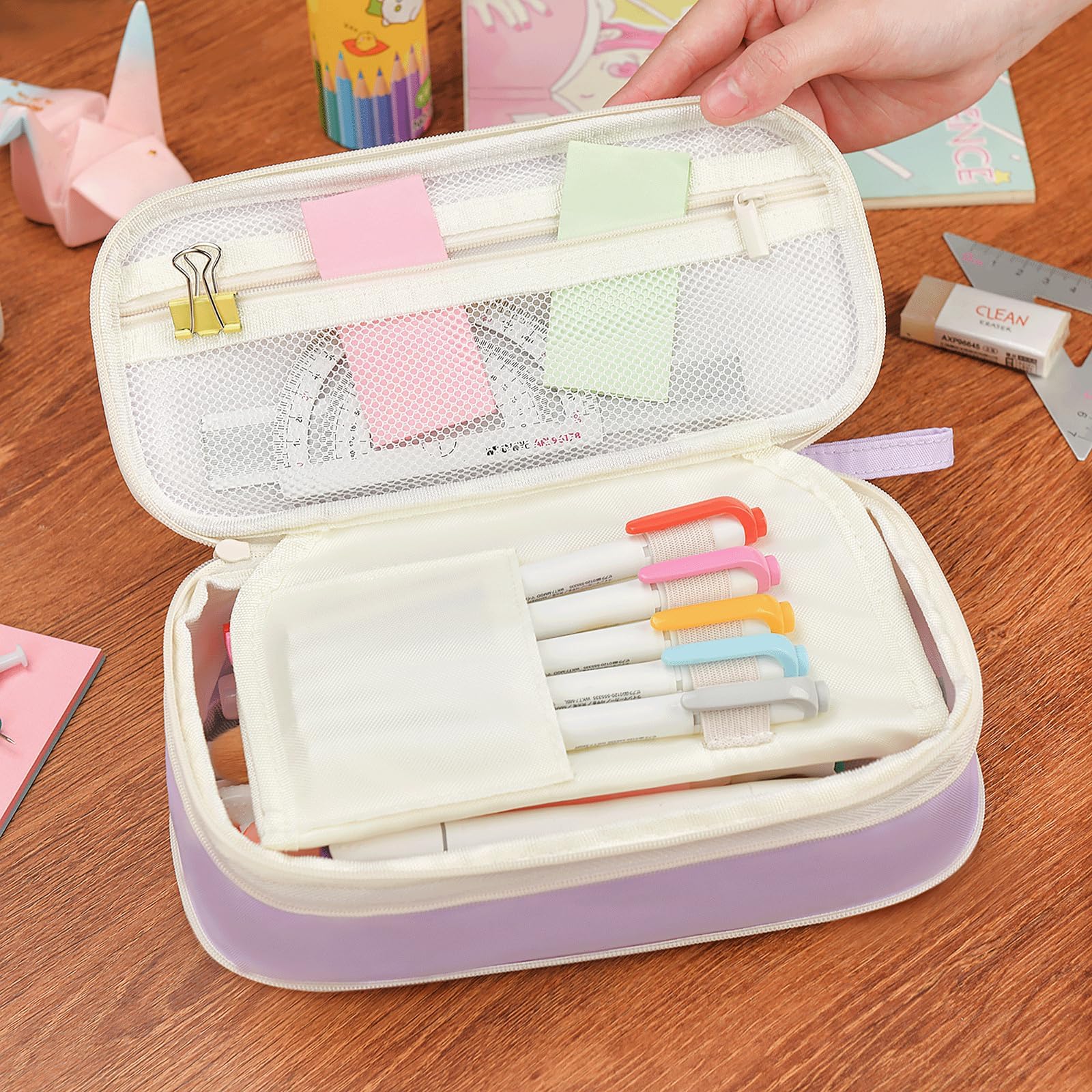 YOKUMA Pencil Case Cute Pencil Pouch for Girls Big Capacity Pen Bag Box, Kawaii Aesthetic College School Supplies for Student Teen Adults Preppy, Purple