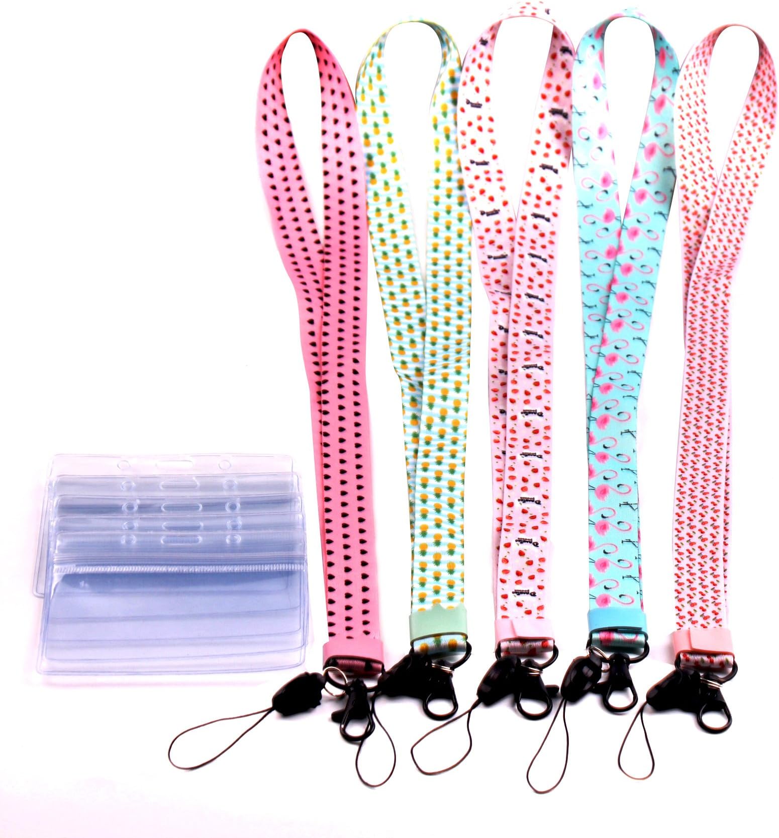 5 Pack Cute Fruit Design ID Lanyards/Women Lanyard/Badge Clips, Name Badge Holders, Cute ID Holder with Keychain (Multicolour)