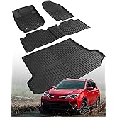 Car Floor Mats for Toyota RAV4: 2006 2007 2008 2009 2010 2011 2012 Without 3rd Row Seat All Weather Carpet Custom Fit for RAV-4 Front Second Row Cargo Area Accessories Heavy Duty Full Set Rubber Liner