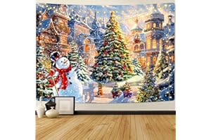 Invoibler Christmas Tapestry Xmas Tree Snowman Tapestries Winter Snow Christmas Decorations Happy New Year Backdrop Decor Large Castle Tapestry Wall Hanging for Bedroom(51.2 x 59.1 inches)