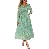 ANRABESS Women's Long Sleeve Floral Maxi Dress Casual V Neck Chiffon Boho Flowy Beach Fall Wedding Guest Party Long Dresses