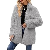 Simplee Women's Faux Fur Coat Furry Winter Jacket Long Sleeve Warm Open Front Fluffy Jackets