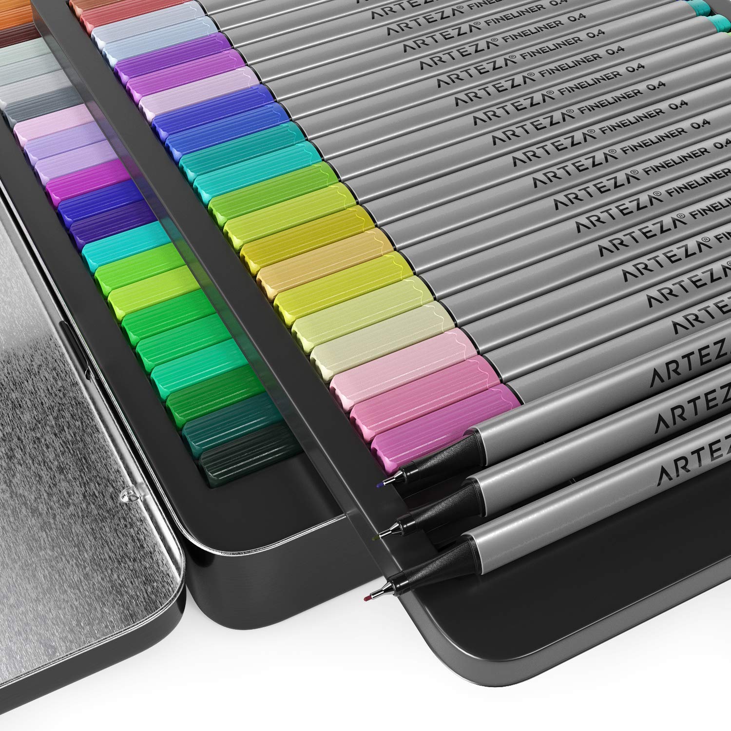 Arteza Fineliner Pens, 0.4 mm Tips, Set of 72 Colours, WaterBased, Non