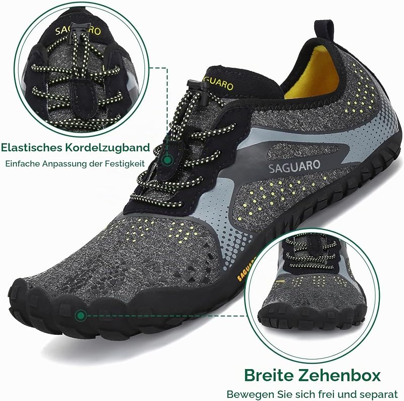 Barfußschuhe Herren Barfussschuhe Damen Barfuss Schuhe Outdoor Zehenschuhe Leicht Fitnessschuhe Traillaufschuhe mit Breite Zehenbox, Fast Ⅰ - Barfußschuhe Rauchiges Schwarz, Gr.45 EU