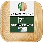 Charity Leaf Disposable Palm Leaf 7" Square Plates (50 pieces) Bamboo Like Serving Platters, Disposable Boards, Eco-Friendly Dinnerware For Weddings, Catering, Events