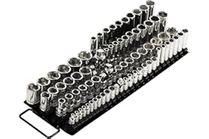 ARES 60038 - Black 80-Piece Socket Organizer - 1/4-Inch, 3/8-Inch, and 1/2-Inch Drive Socket Rails Hold 80 Sockets and Keep Your Tool Box Organized